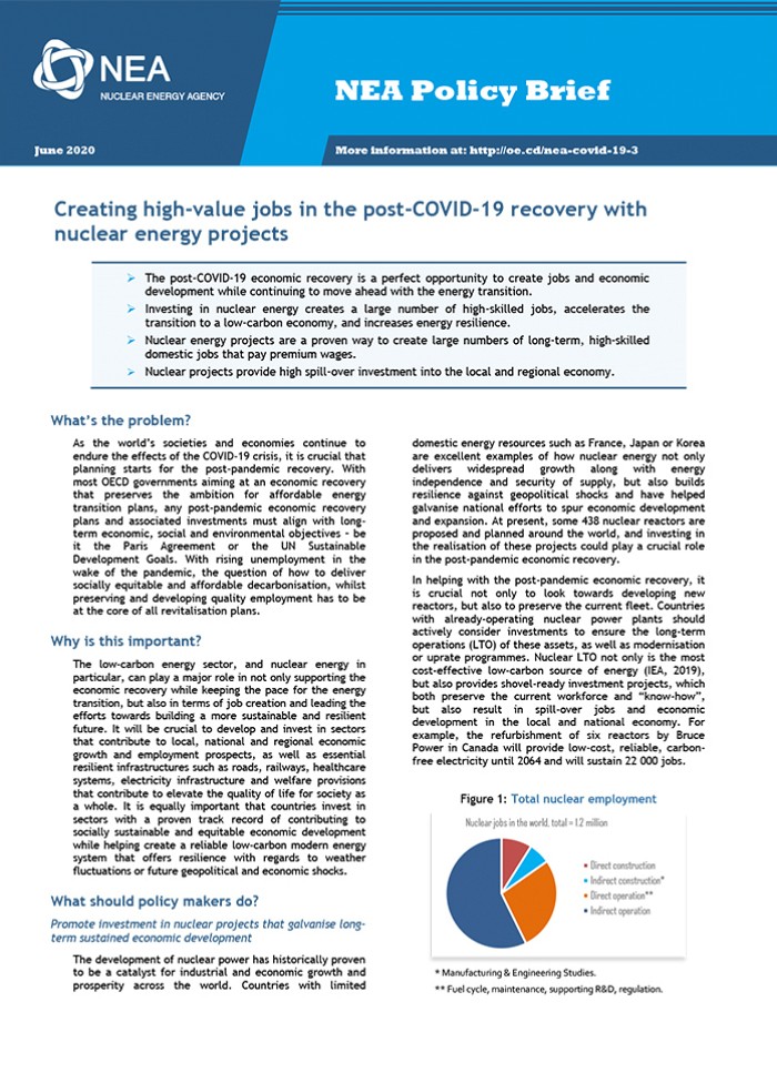 Creating high-value jobs in the post-COVID-19 recovery with nuclear energy projects